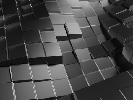 Abstract dark extruded wavy blocks background. minimal light clean corporate wall. 3d geometric surface illustration. polygonal elements displacement. 3d rendering.の写真素材