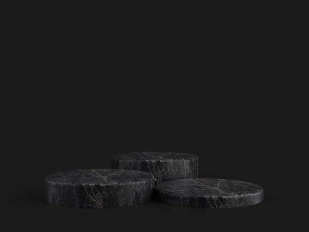 Minimalist simple marble cylinder podium or pedestal display with dark color background for product presentation. 3d renderingの写真素材