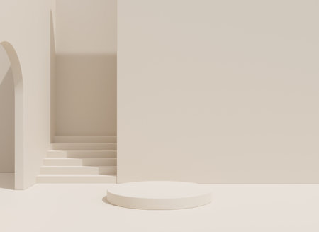 Trendy minimal interior. 3d render illustration in modern geometric style. Pastel colors background for banners for product presentation.の写真素材