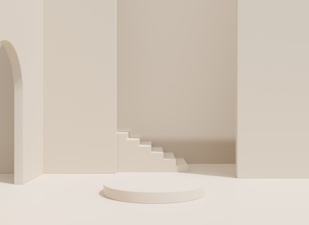 Trendy minimal interior. 3d render illustration in modern geometric style. Pastel colors background for banners for product presentation.の写真素材