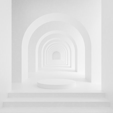 White podium on white background for design with white architecture designの写真素材