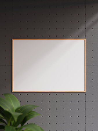 Minimalist horizontal wooden poster or photo frame in industrial wall room interior design with...
