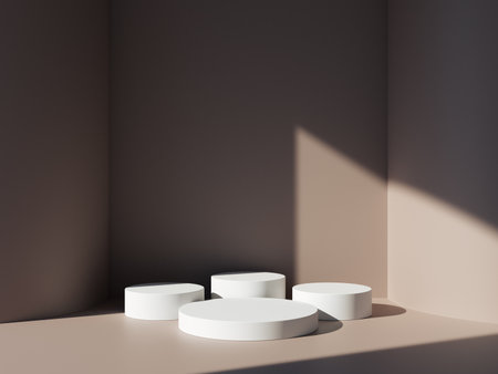 3D display podium pastel brown background with shadow. Minimal pedestal for beauty, cosmetic product presentation. summer and spring feminine copy space templateの写真素材