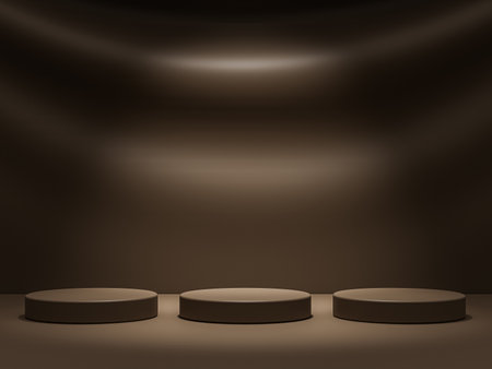 Minimalism style podium in brown color in chocolate pastel color tone with spot light lighting background. Abstract and object concept. 3D illustration renderingの写真素材