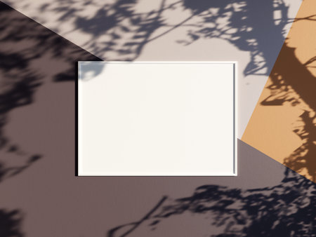 Minimal white horizontal picture poster frame mockup on color wallpaper backgroundの写真素材