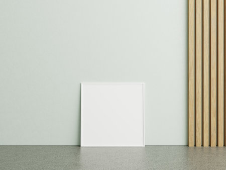 Frame mockup on marble floor with white wallの写真素材