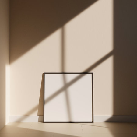 Square black picture frame on a wall black frame. Blank Mockup