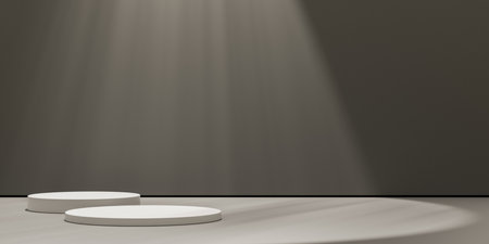 3D display podium brown background. Glamour minimal white pedestal for beauty, cosmetic product presentation.の写真素材
