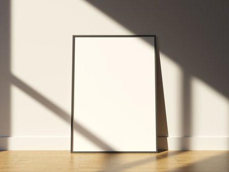 Blank poster with frame mockup on window shadowの写真素材