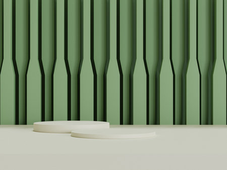 Set of realistic blank product podium scene on green background.の写真素材