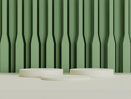 Set of realistic blank product podium scene on green background.の写真素材