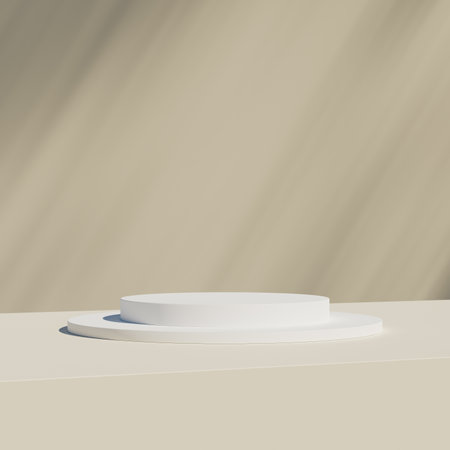 Empty round podium, modern pedestal and platform, stand stage, cylinder, round empty stages and podium 3d template for product presentationの写真素材