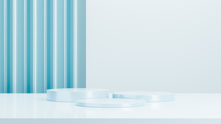 Empty round podium, modern pedestal and platform, stand stage, cylinder, round empty stages and podium 3d template for product presentationの写真素材