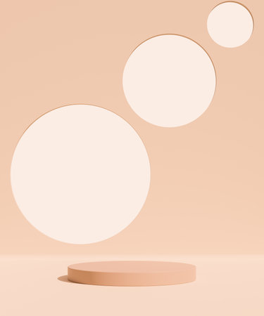 Empty round podium, modern pedestal and platform, stand stage, cylinder, round empty stages and podium 3d template for product presentationの写真素材