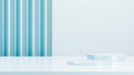 Empty round podium, modern pedestal and platform, stand stage, cylinder, round empty stages and podium 3d template for product presentationの写真素材