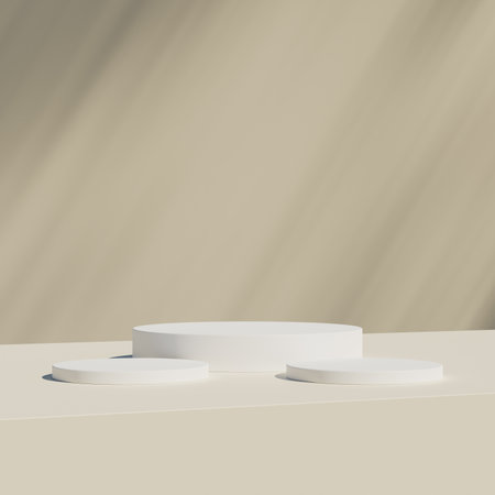 Empty round podium, modern pedestal and platform, stand stage, cylinder, round empty stages and podium 3d template for product presentationの写真素材