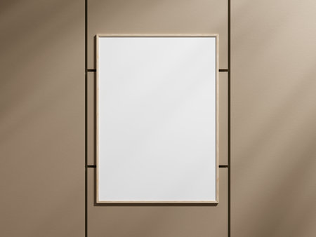 Mockup poster frame on a wall with leaf shadowの写真素材
