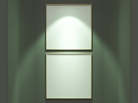 Minimal picture poster frame mockup on green wallpaperの写真素材