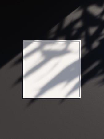 Frame mockup with copy space for artwork or photo hanging on the black wallの写真素材