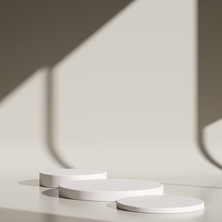 Cosmetic light brown background minimal and premium podium display for product presentation branding and packaging presentation. studio stage with shadow of window background. 3D illustration designの写真素材