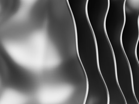 Glossy wavy metal shaped wall background. 3D Renderingの写真素材