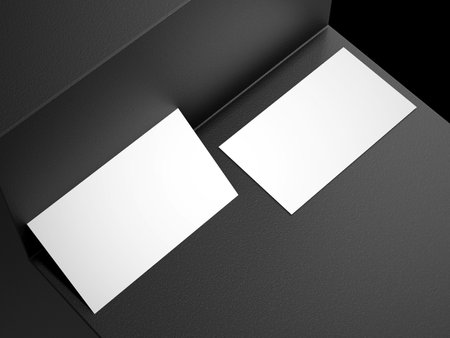 Elegant business card on black platform backgroundの写真素材