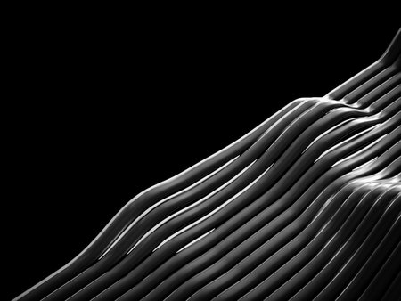 Elegant black background with wavy linesの写真素材