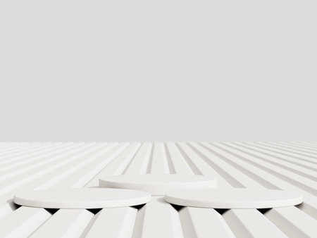 Empty podium or pedestal display on white background with cylinder stand concept. Blank product shelf standing backdrop. 3D rendering.の写真素材