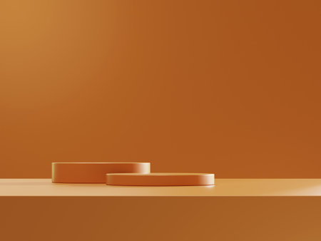 Cosmetic brown background minimal and premium podium display for product presentation branding and packaging presentation. studio stage with shadow of leaf background. 3D illustration designの写真素材
