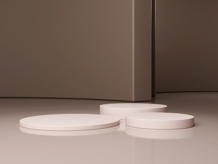 Set of cylinder pedestal podium display, Empty room background. Abstract modern rendering 3d shape for products display presentation. Pastel minimal wall scene, Studio room. 3d renderingの写真素材