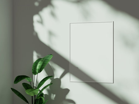 Empty framed canvas for mockups and art illustrations in minimalist room interiorの写真素材