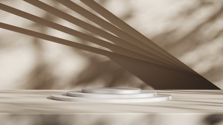 3d display product beige minimal scene with geometric podium platform. cylinder background 3d rendering with podium. stand for cosmetic products. Stage showcase on pedestal 3d beige studioの写真素材