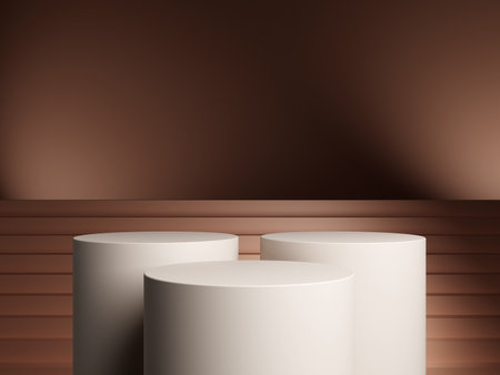 Luxury podium presentation on 3d product display background with abstract brown elegant pedestal showcase or empty stand and premium stage studio cosmetic template.の写真素材