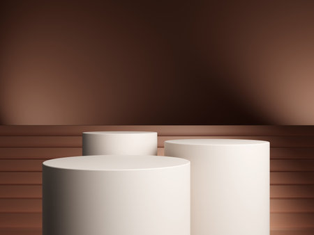 Luxury podium presentation on 3d product display background with abstract brown elegant pedestal showcase or empty stand and premium stage studio cosmetic template.の写真素材