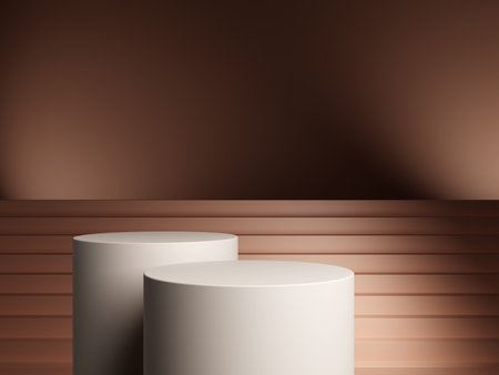 Luxury podium presentation on 3d product display background with abstract brown elegant pedestal showcase or empty stand and premium stage studio cosmetic template.の写真素材