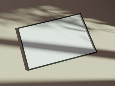 Empty framed canvas for mockups and art illustrations with shadowの写真素材