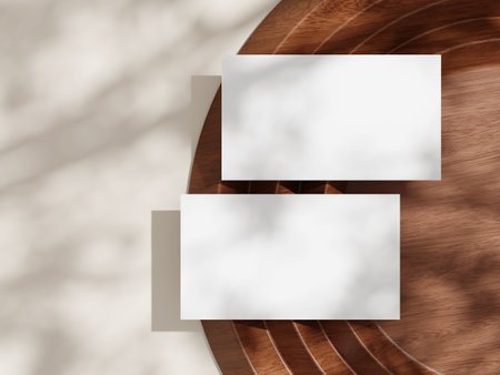 Modern Business Card Design Showcase on Wooden Textureの写真素材