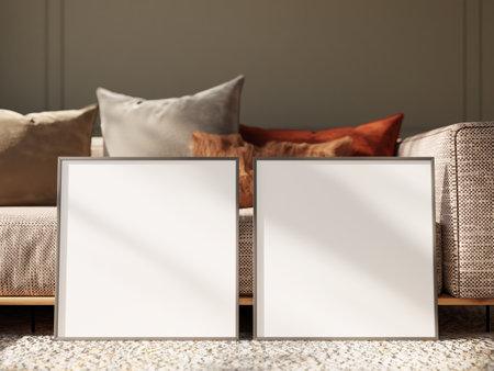 Minimalist Frame Mockup with Warm Lighting and Cozy Atmosphereの写真素材
