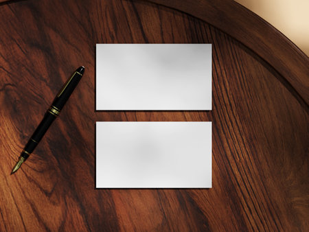 Chic Business Card Mockup Featuring Natural Wood Patternsの写真素材