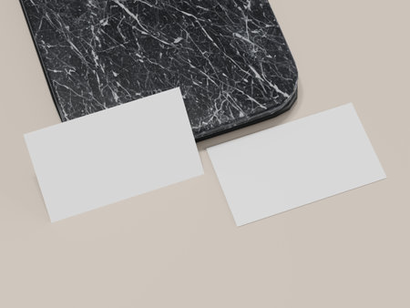 Business card mockup with shadow effect on marble texture.の写真素材