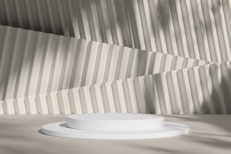 Clean and modern minimalist podium design with shadow, ideal for use in displays or promotional settings.の写真素材