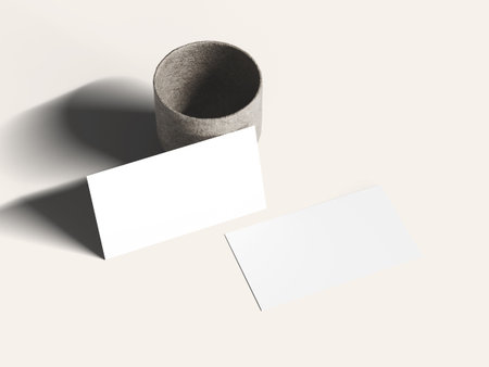 Professional business card mockup with shadow effects and clean design.の写真素材