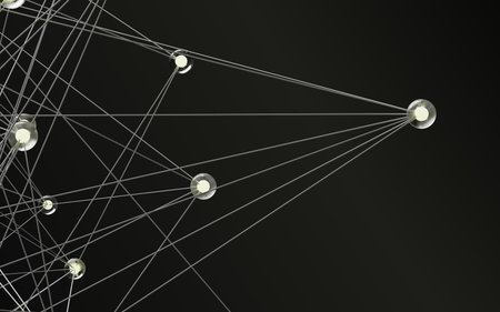 Stylized network of nodes forming plexus structure with bright center glow on black.