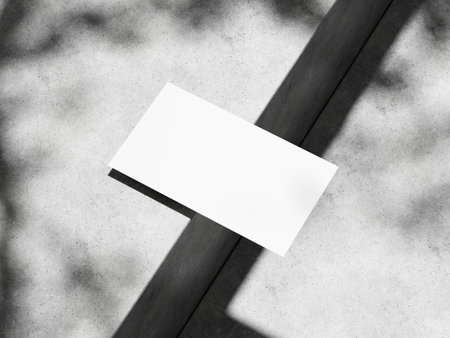 Elegant business card presentation on concrete surface with soft lighting.の写真素材