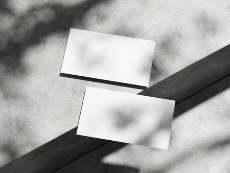 Business card mockup showcasing simplicity and elegance on a concrete slab.の写真素材