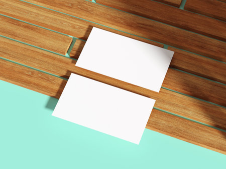 White business card above wooden boards.の写真素材