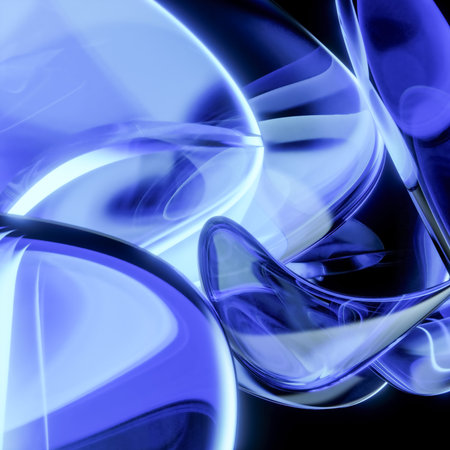 Futuristic abstract blue glass shapes with soft gradients, blending into each other in a serene...