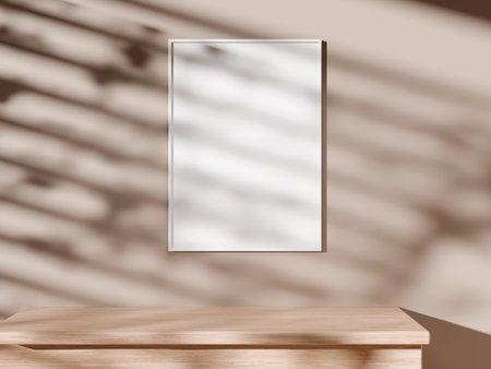 Elegant frame mockup on wall, casting natural light shadows.の写真素材