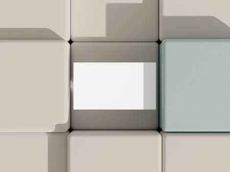 Minimal business card mockup on beige 3D blocks