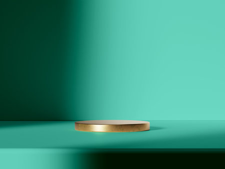 Elegant gold podium with soft lighting for showcasing products or awards.の写真素材
